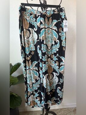 NWT Karen Kane Agua Marine Floral Medallion Wide Leg Pants Size 1X
